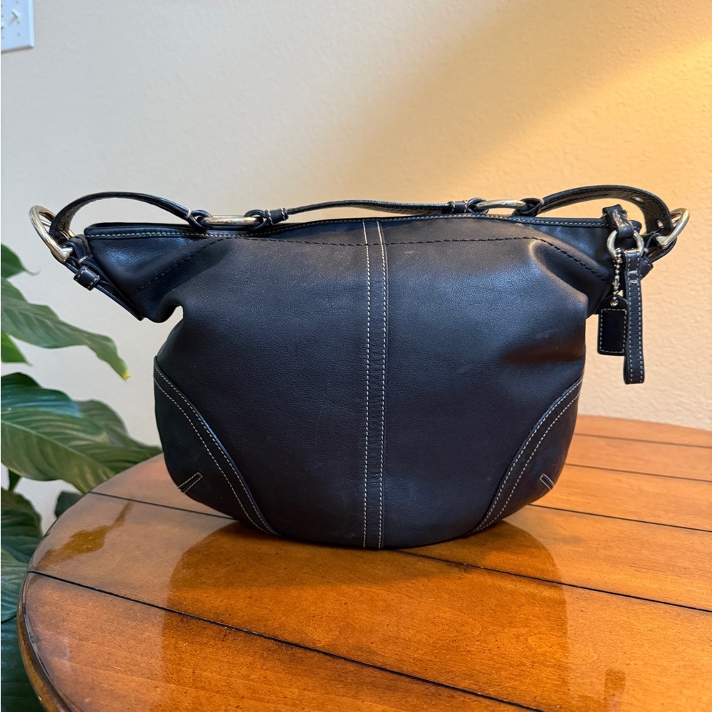 Vtg COACH 3651 Black Leather Shoulder Purse Bag Retro Hobo Soho Bag ( See )